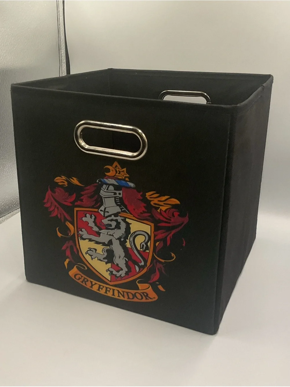 Harry Potter Hogwarts Gryffindor Black Collapsing Cube Storage Bin 10.5” Cubby